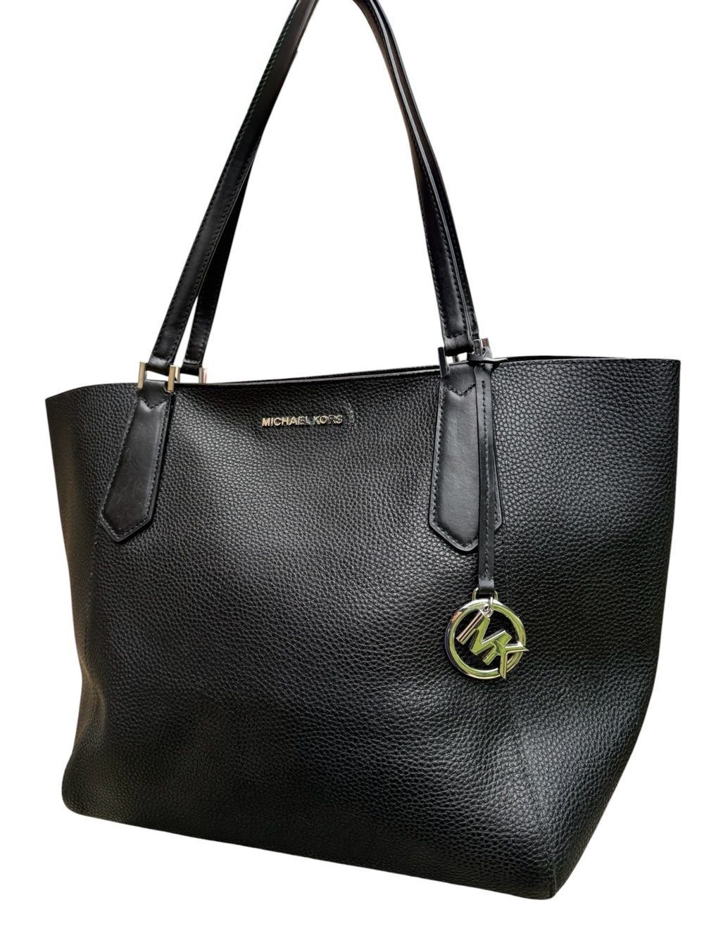 Michael Kors Kimberly Large Black Pebbled Leather Bonded Tote Bag Purse